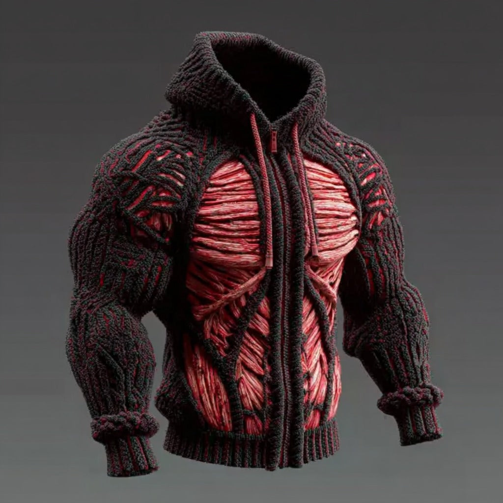 Men's Muscle Line Art Knit Zip Hooded Sweater