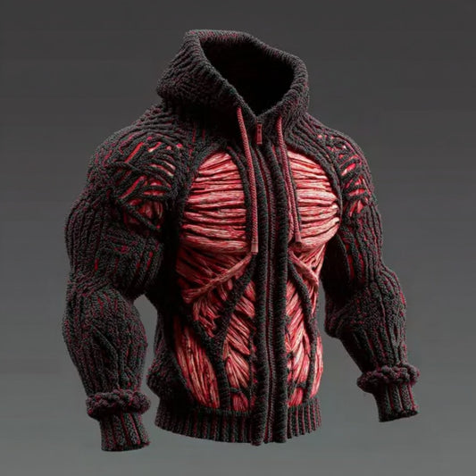 Men's Muscle Line Art Knit Zip Hooded Sweater