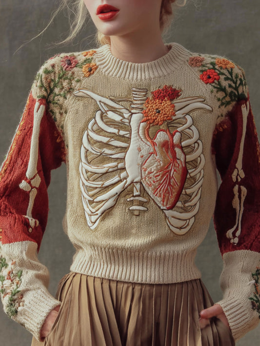 Halloween Antique Human Anatomy Splicing Knitted Sweater