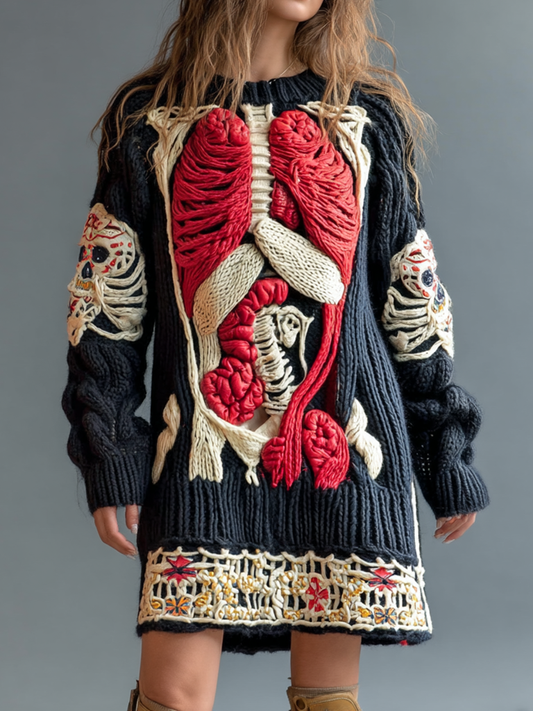 Classic Halloween Anatomy  Art Chunky Knitted Sweater Dress