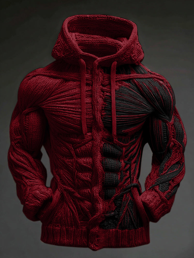 Men's Vintage Skeleton Muscles Art Cozy Hooded Sweater