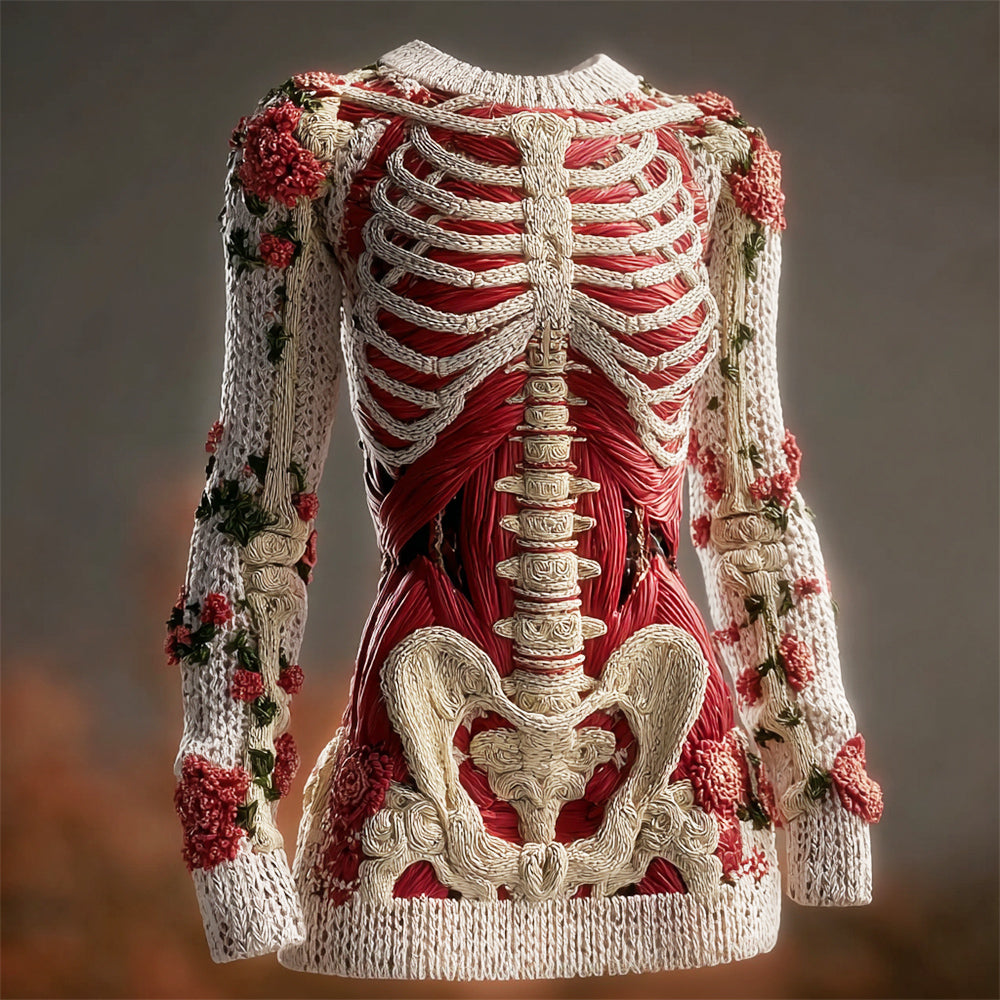 Halloween Muscle Anatomy Floral Art Women's Knit Slim-fit Sweater