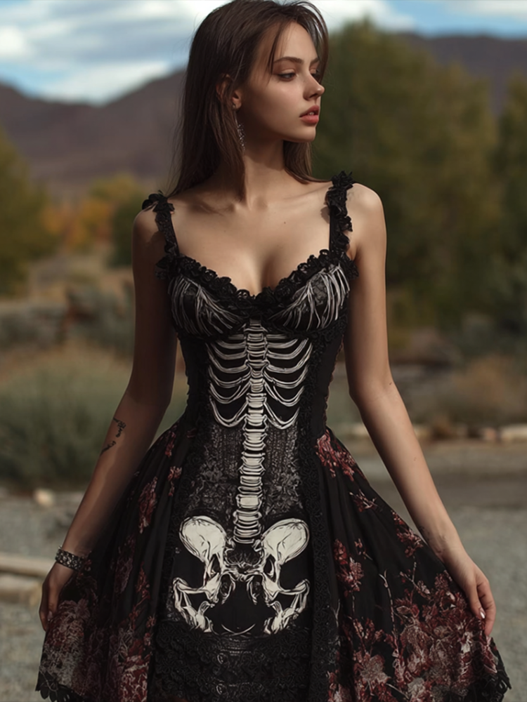 Halloween Skeleton Skeleton Pattern Women's Cotton And Linen Sleeveless Dress