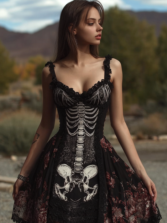 Halloween Skeleton Skeleton Pattern Women's Cotton And Linen Sleeveless Dress