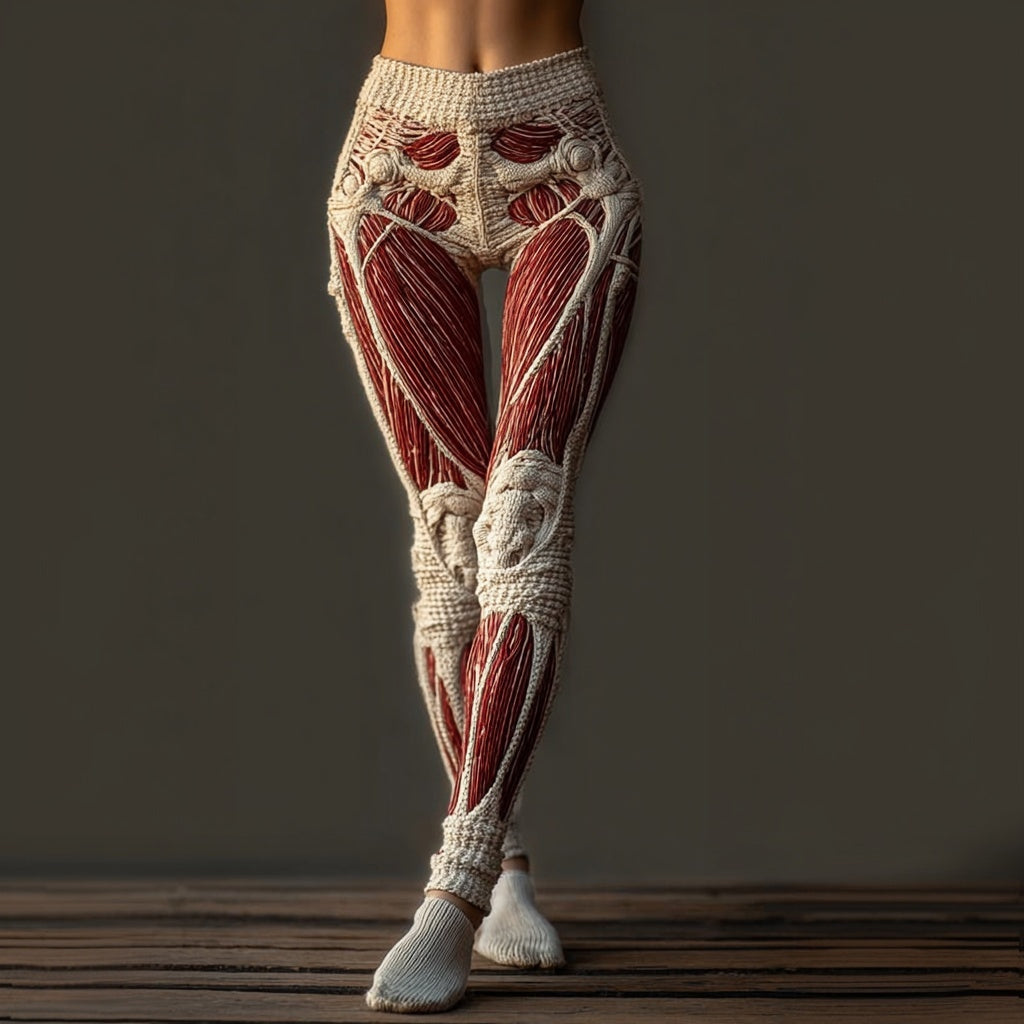 Halloween Vintage Muscle Anatomy Art Cozy Knit Leggings