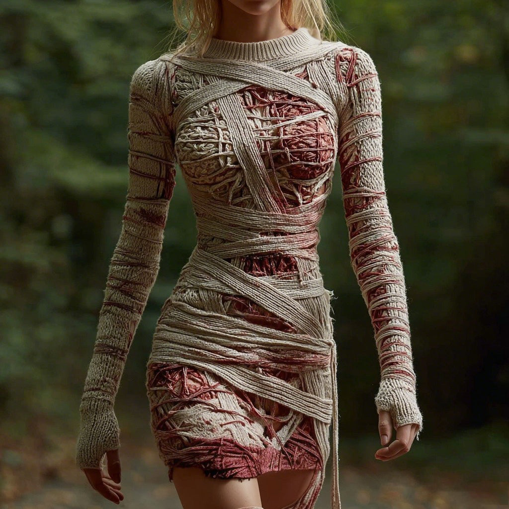 Women's Vintage Halloween Mummy Bandage Art Knit Dress