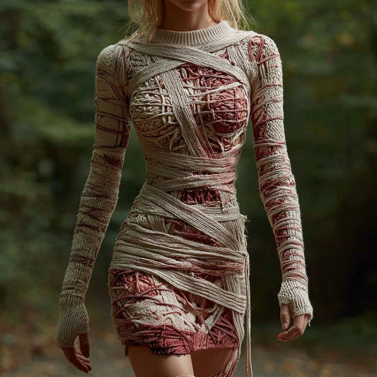 Women's Vintage Halloween Mummy Bandage Art Knit Dress