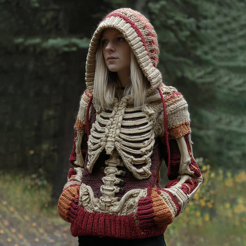 Women's Vintage Halloween Anatomy Art Hooded Warm Sweater