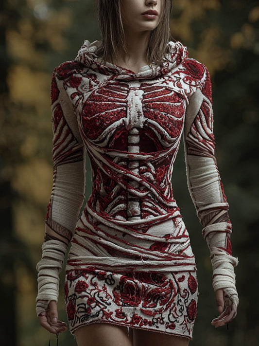 Halloween Skull Floral Knitted Warm Hooded Sweater