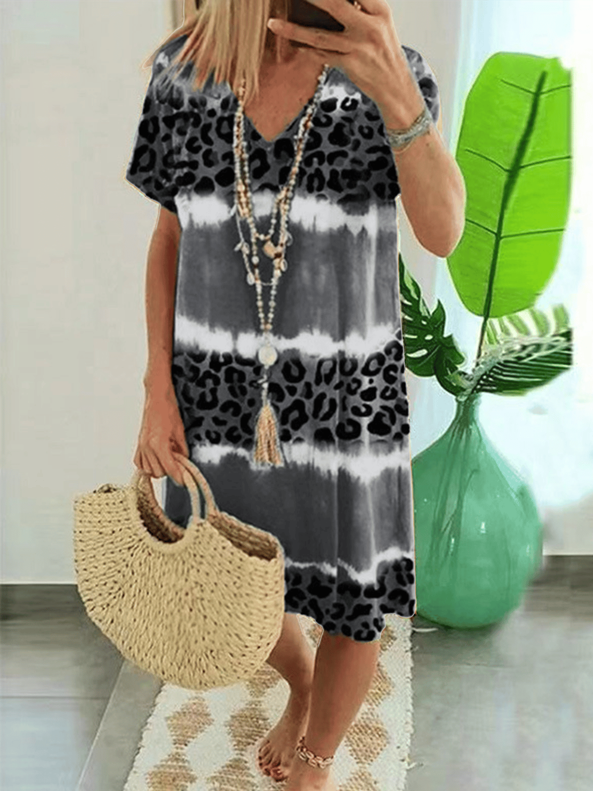 Airrys™ Women's Tie Dye Leopard Print Dress