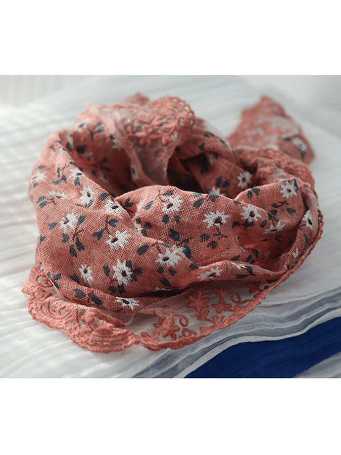 Airrys™ Women's Linen Vintage Floral Lace Triangle Scarf