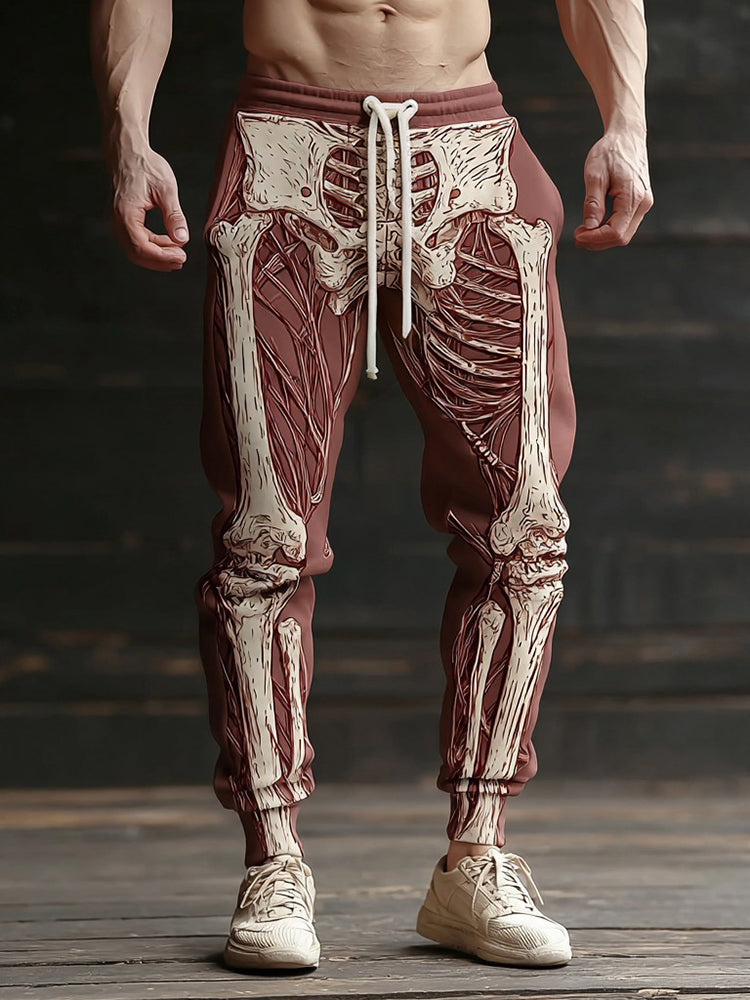 Men's Vintage Halloween Muscle Skull Art Sweatpants