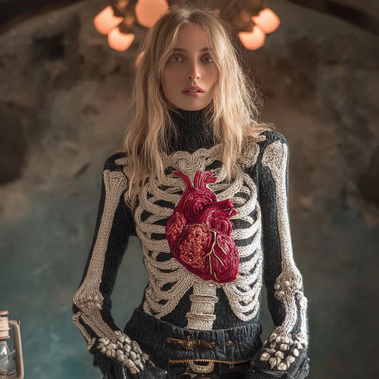 Female Anatomy Art And Heart High Collar Sweater