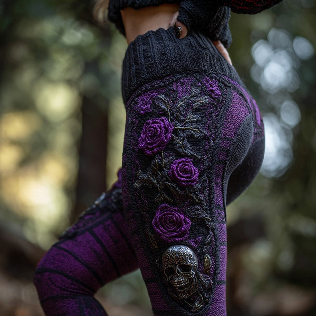 Women's Vintage Sugar Skull And Rose Pattern Comfortable Leggings