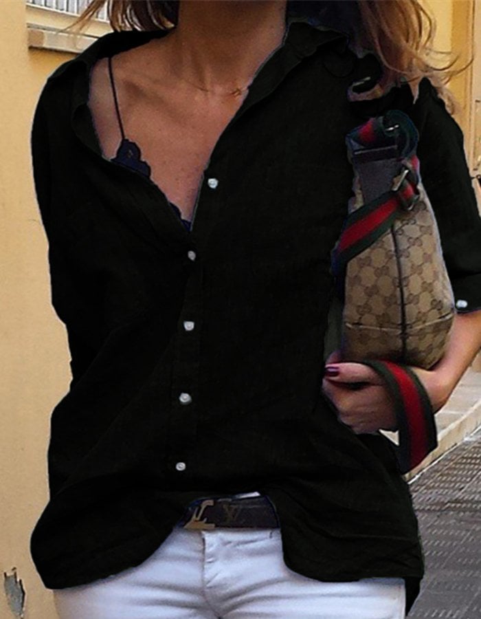 Women's Casual Solid Long Sleeved Shirt