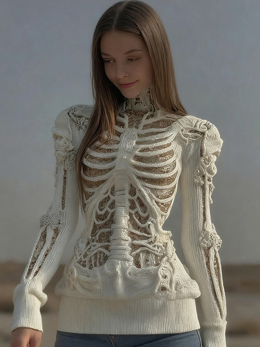 Halloween Skull Sequin Art Knitted Turtleneck Sweater