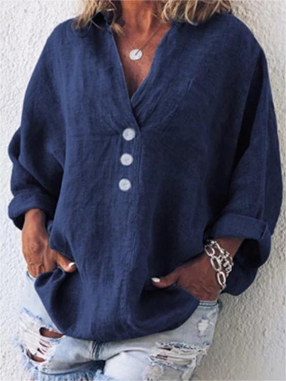 Women's Cotton Linen Lapel Loose Shirt