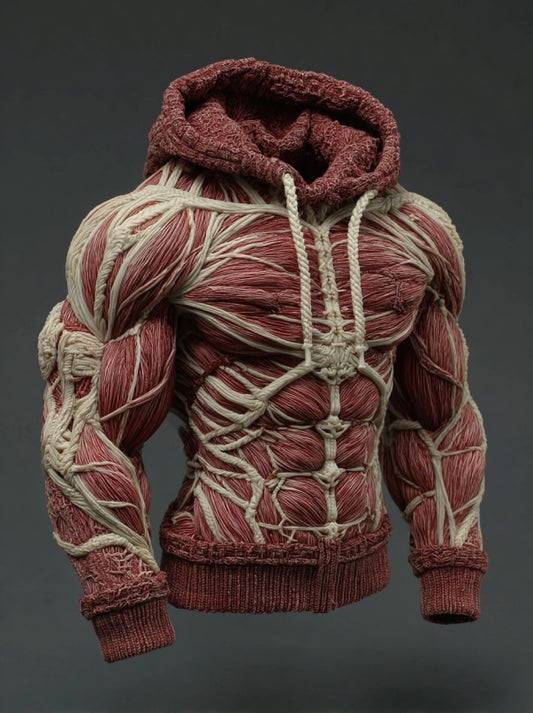 Men's Vintage Muscles Art Jacquard Cozy Hooded Sweater
