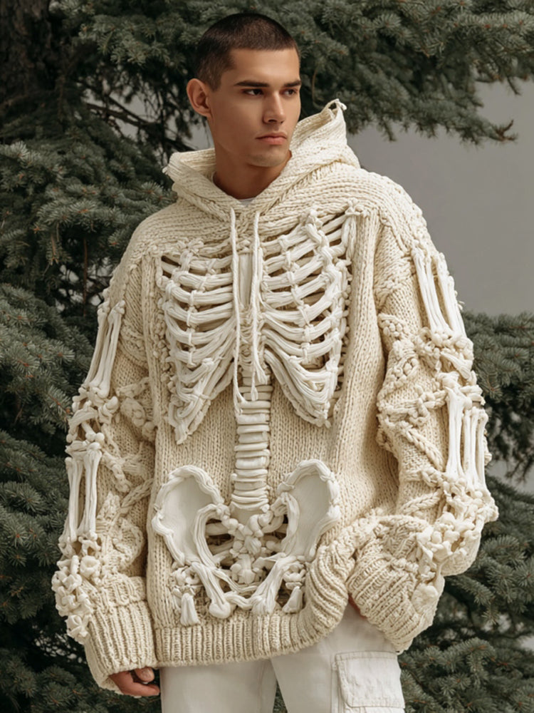 Men's Halloween Skeleton Art  Knit Hooded Sweater