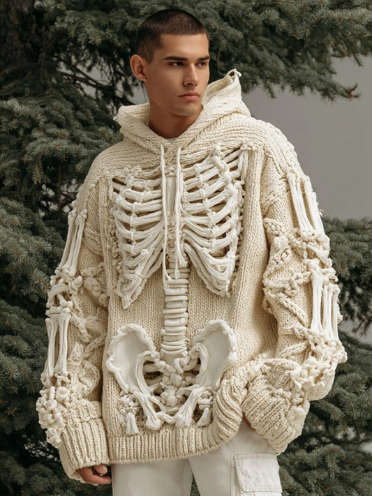 Men's Halloween Skeleton Art  Knit Hooded Sweater