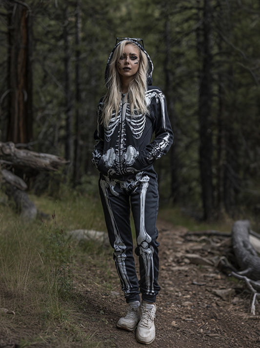 Women's Halloween Skeleton Pattern Two-piece Suit