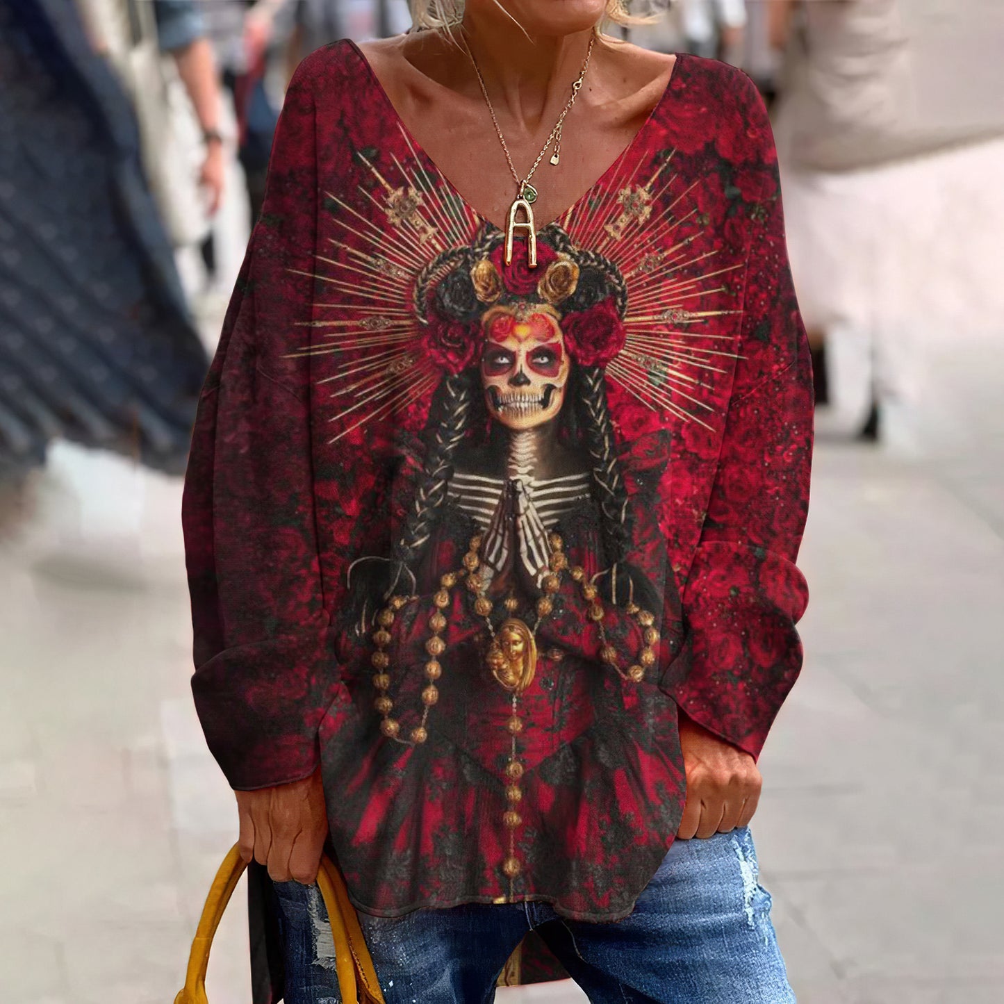 Vintage Undead Skull Printed Women's Long Sleeve T-Shirt