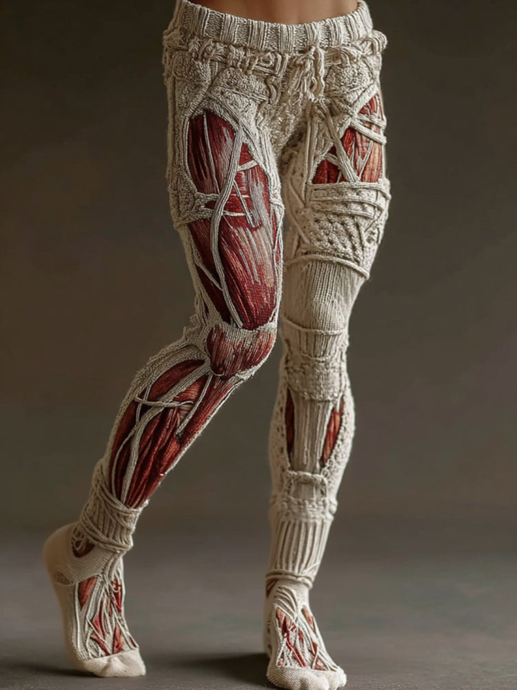 Women's Vintage Halloween Anatomy Bandage Art Knit Leggings
