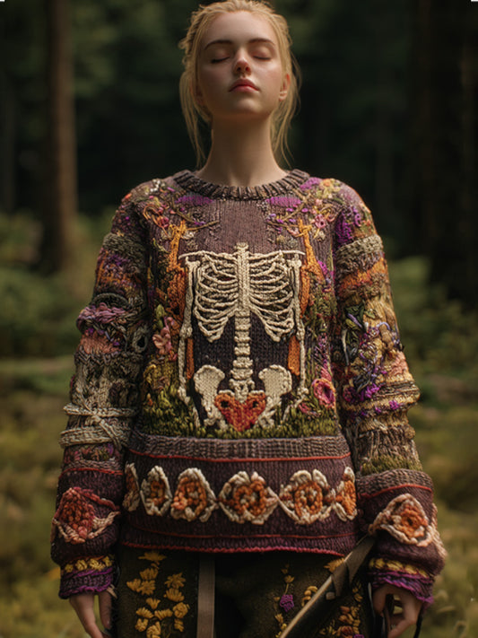 Vintage Halloween Anatomical Heart And Floral Art Sweater