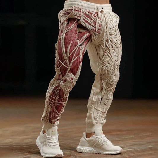Men's Vintage Skeleton Muscles Art Cozy Knit Sweatpants