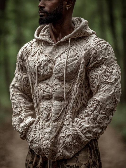 Men's Halloween Human Anatomy Art Beige Patterned Knitted Hooded Sweater