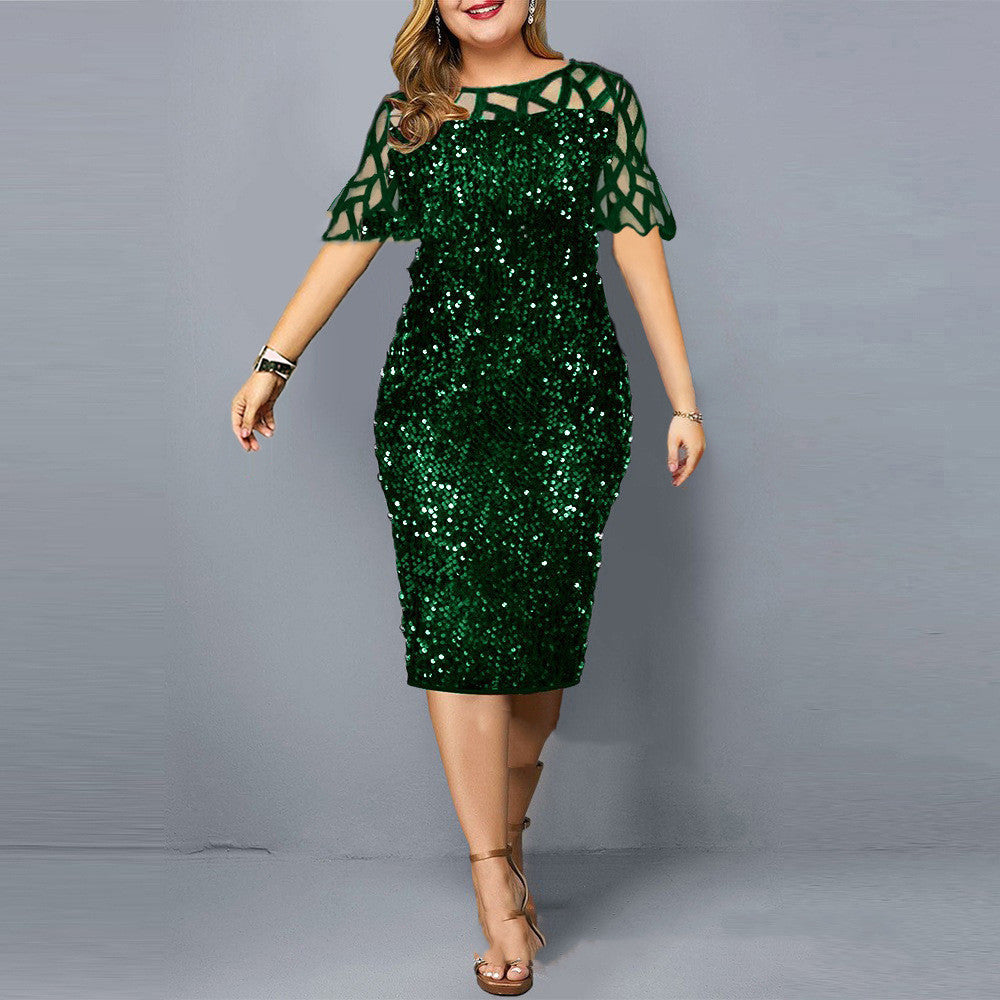 Sequins Plus Size Women's Short Sleeve Dress