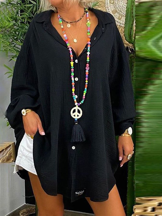 Airrys™ Solid Color Casual Loose Balloon Sleeve Shirt