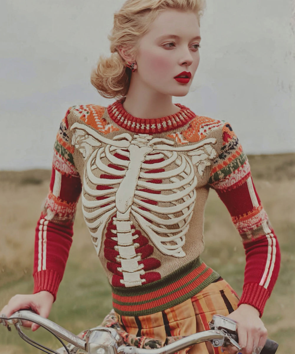 Vintage Halloween Anatomy Art Chunky Knitted Sweater