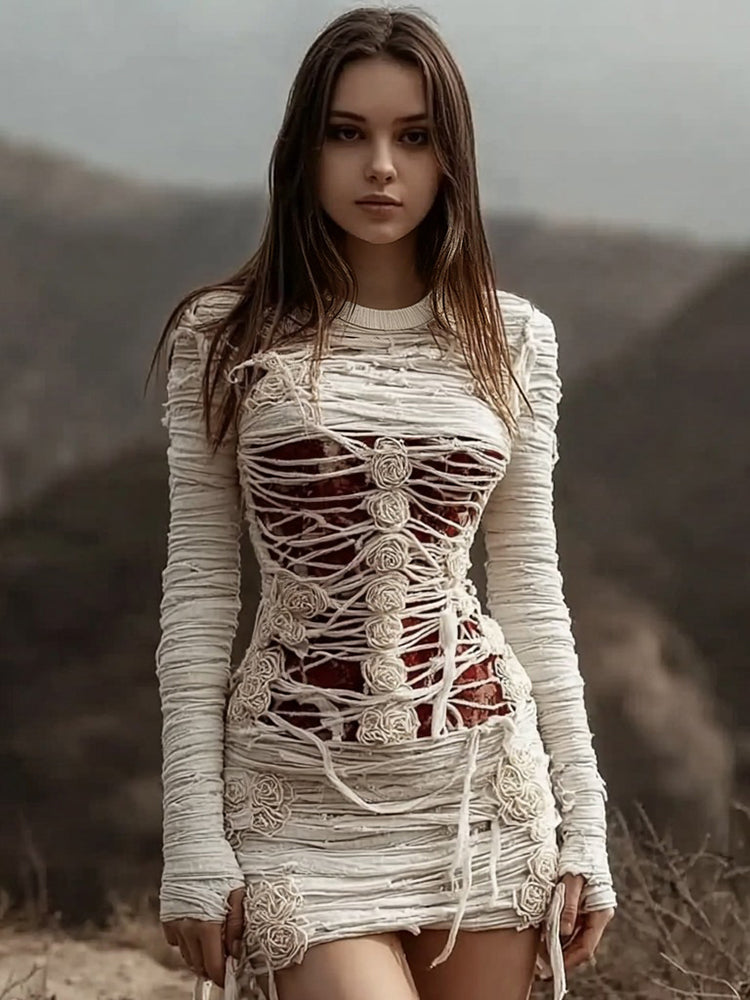 Women's Halloween Anatomical Bandage Rose Art Comfort Knit Mini Skirt