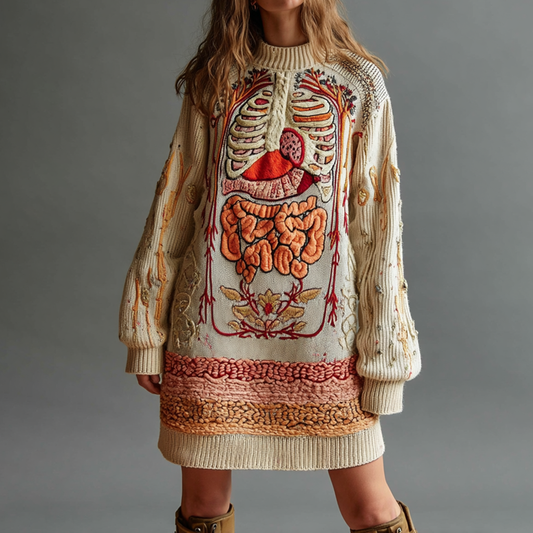 Vintage Halloween Anatomy  Art Chunky Knitted Sweater Dress