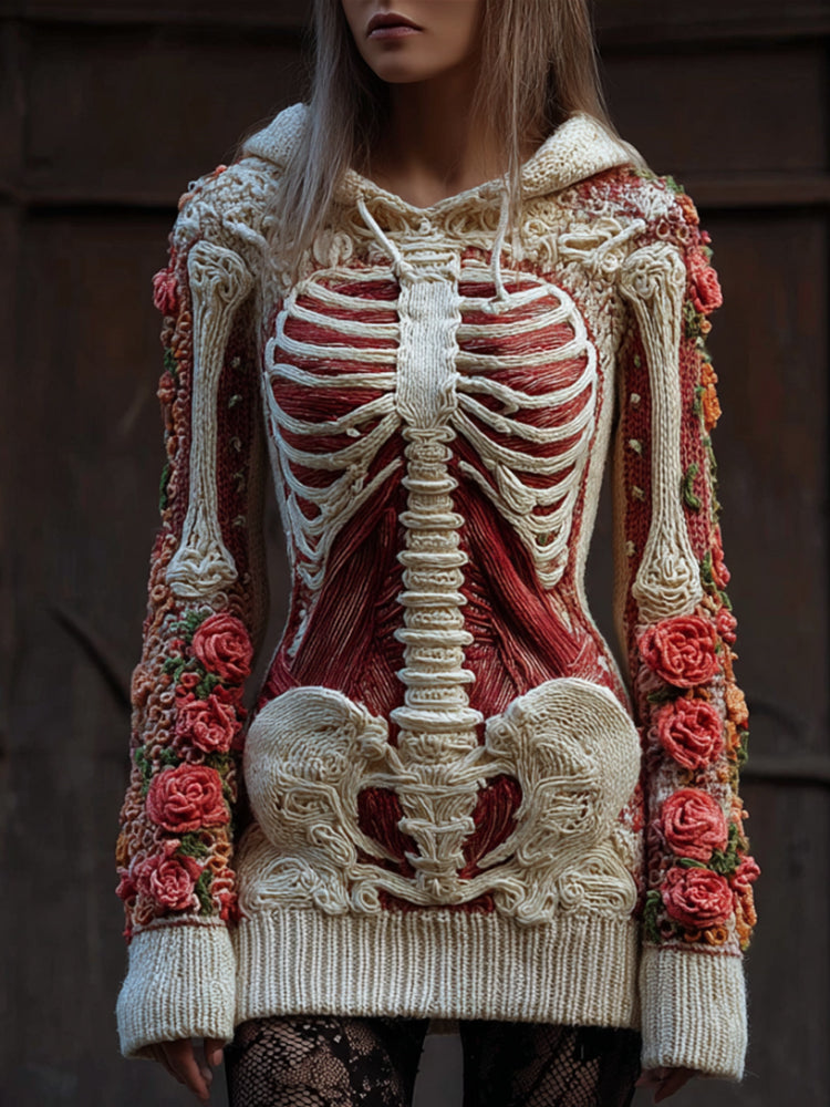 Halloween Anatomy Art Flower Clash Vintage Hooded Sweater
