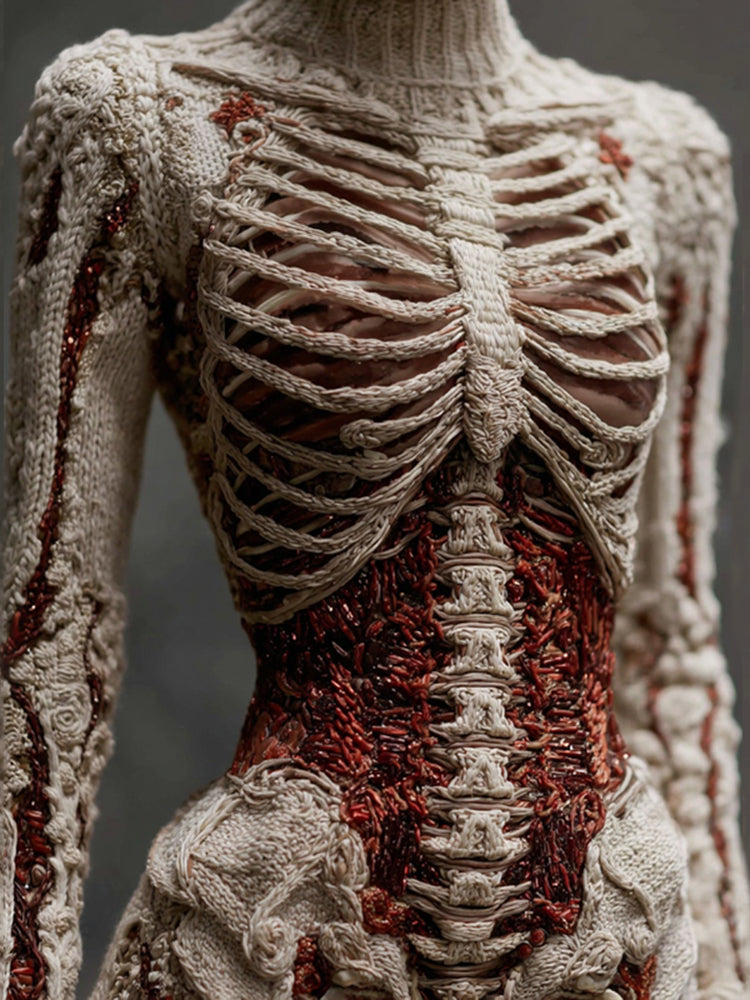 Women's Vintage Skeleton Art Cozy High Neck Sweater