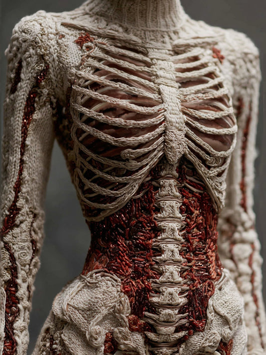 Women's Vintage Skeleton Art Cozy High Neck Sweater