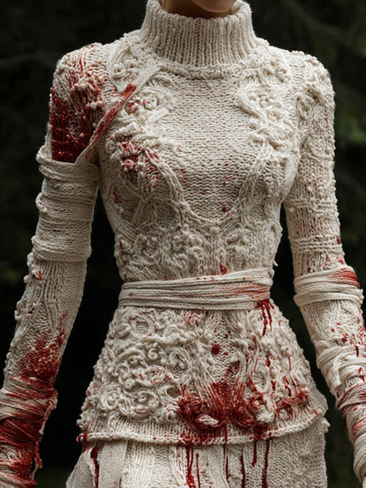 Women's Halloween Art Cozy Knit Turtleneck Sweater