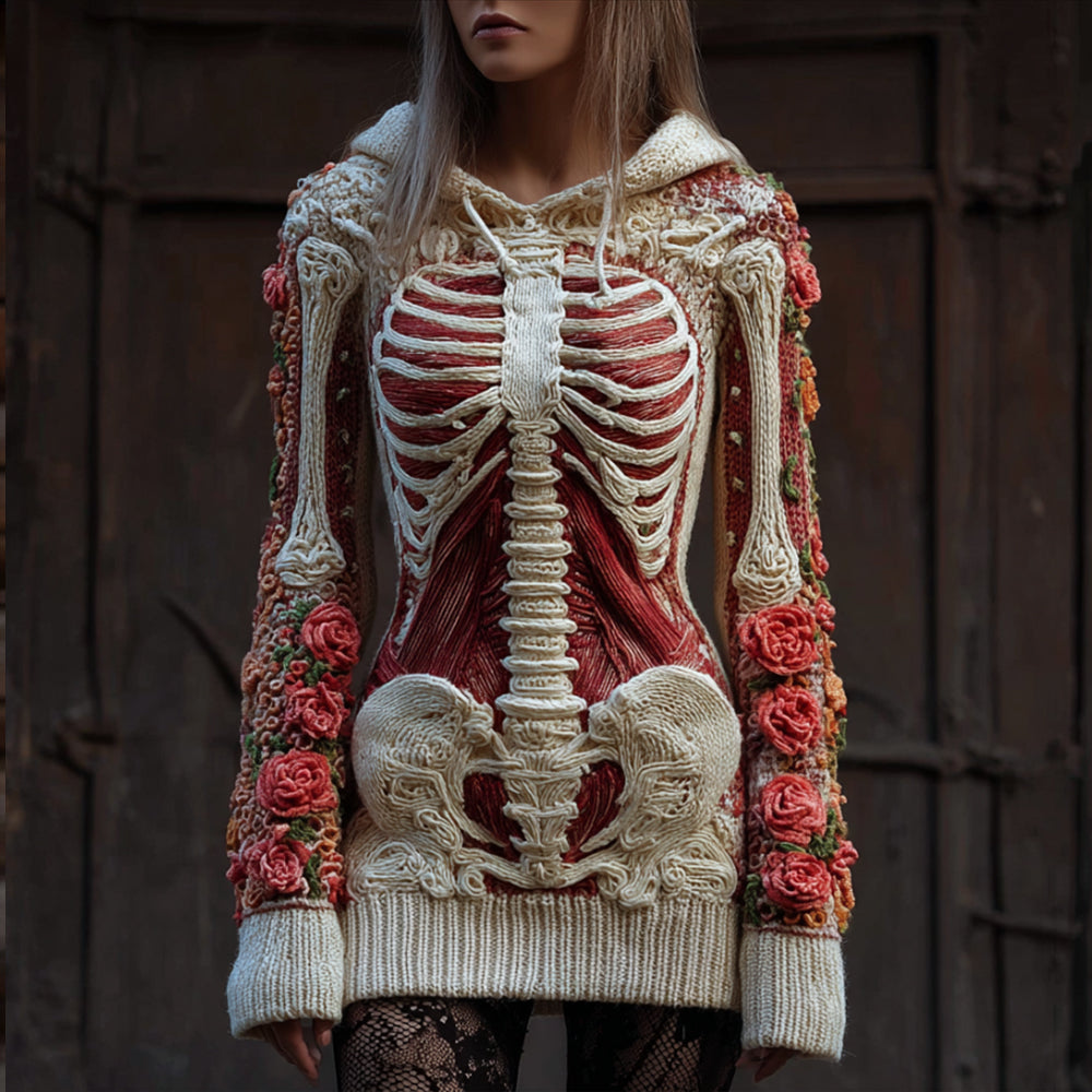 Halloween Anatomy Art Flower Clash Vintage Hooded Sweater