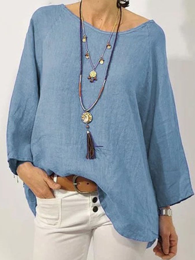 Cropped Cotton Sleeve Linen T Shirt Top