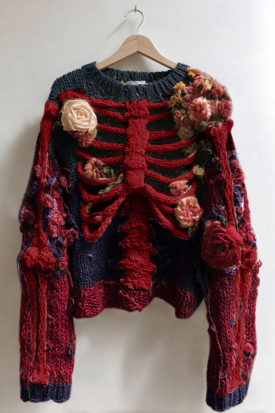 Women's Vintage Skeleton And Rose Art Cozy Sweater