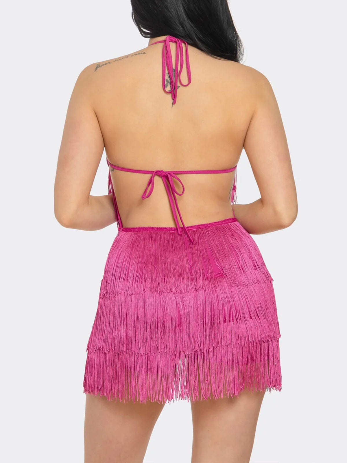 Halter Neck Backless Tassel Layered Fringe Romper