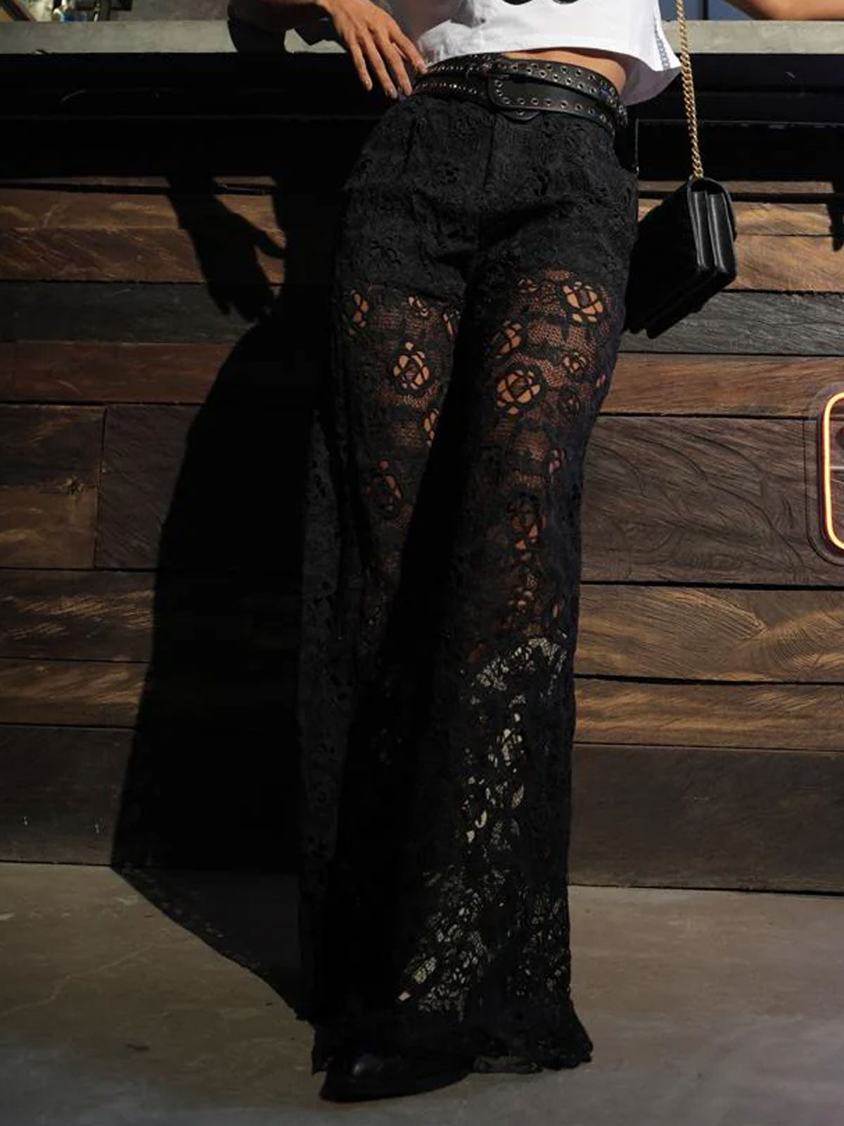 Women's Sexy See Through Lace Slim Straight Leg Pants