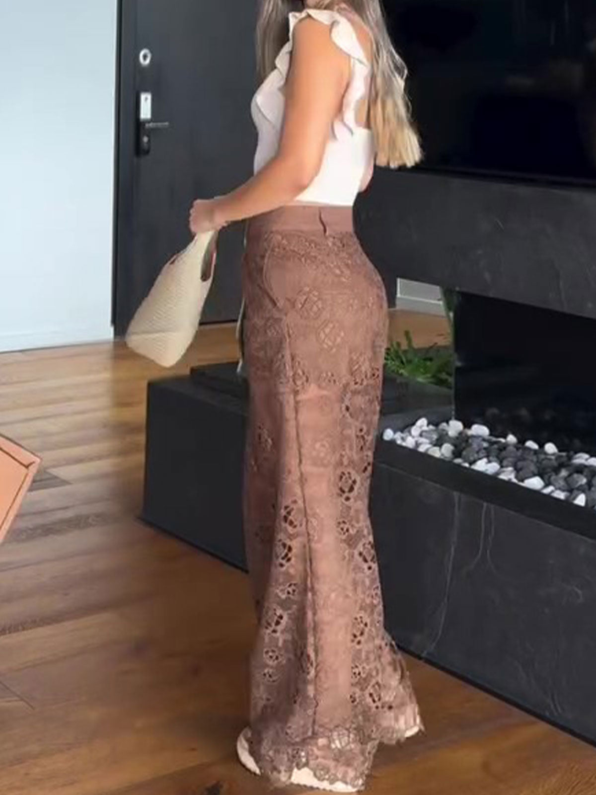 Women's Sexy See Through Lace Slim Straight Leg Pants