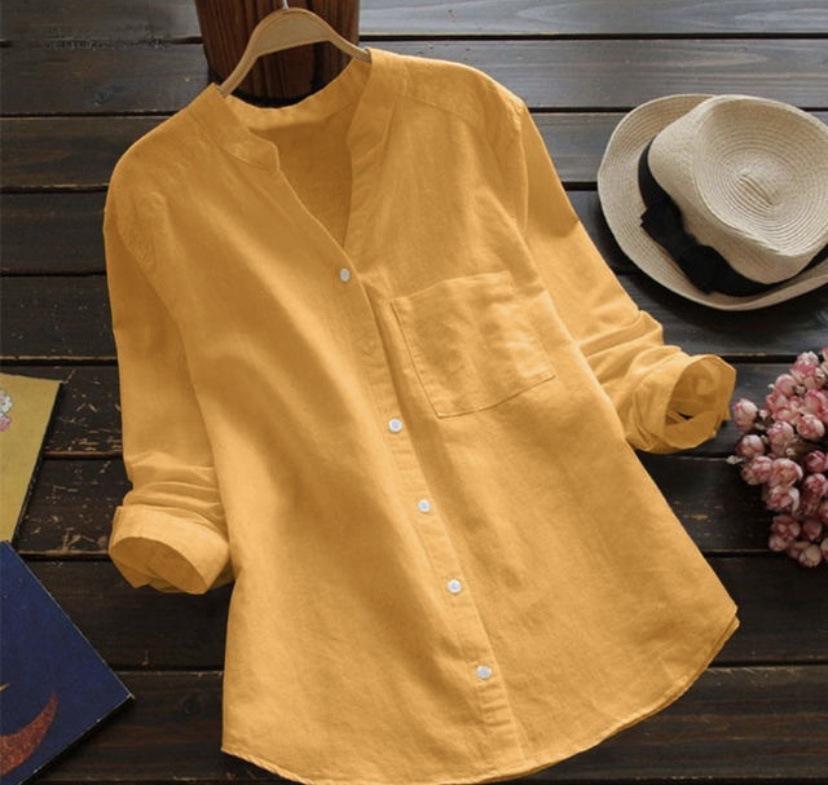 Cotton Linen Solid Color Long Sleeve Oversized Casual Loose Shirt