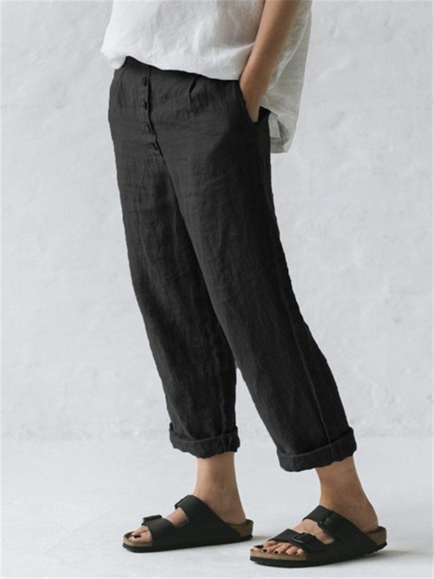 Women's Linen Pocket Button Down Casual Oversized Pants