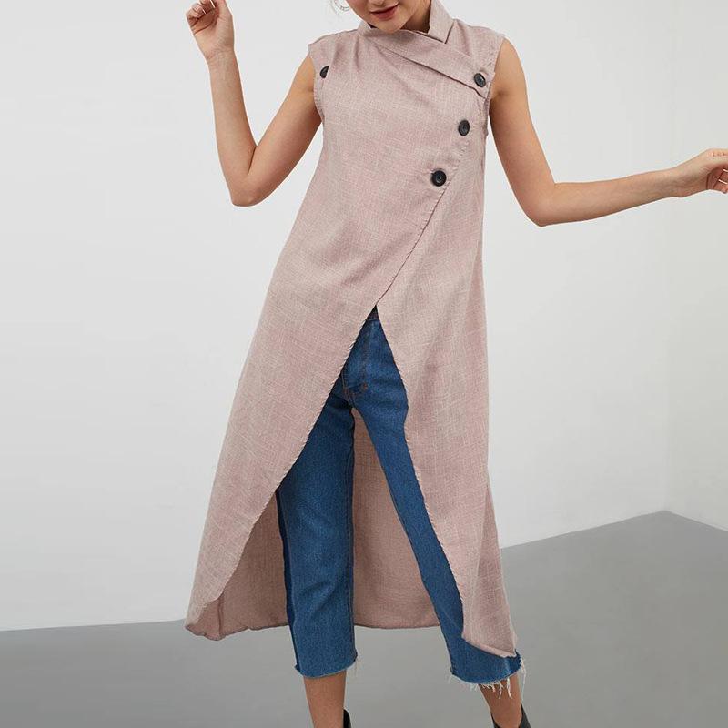 Asymmetric Sleeveless Top Loose Slit Long Sleeves