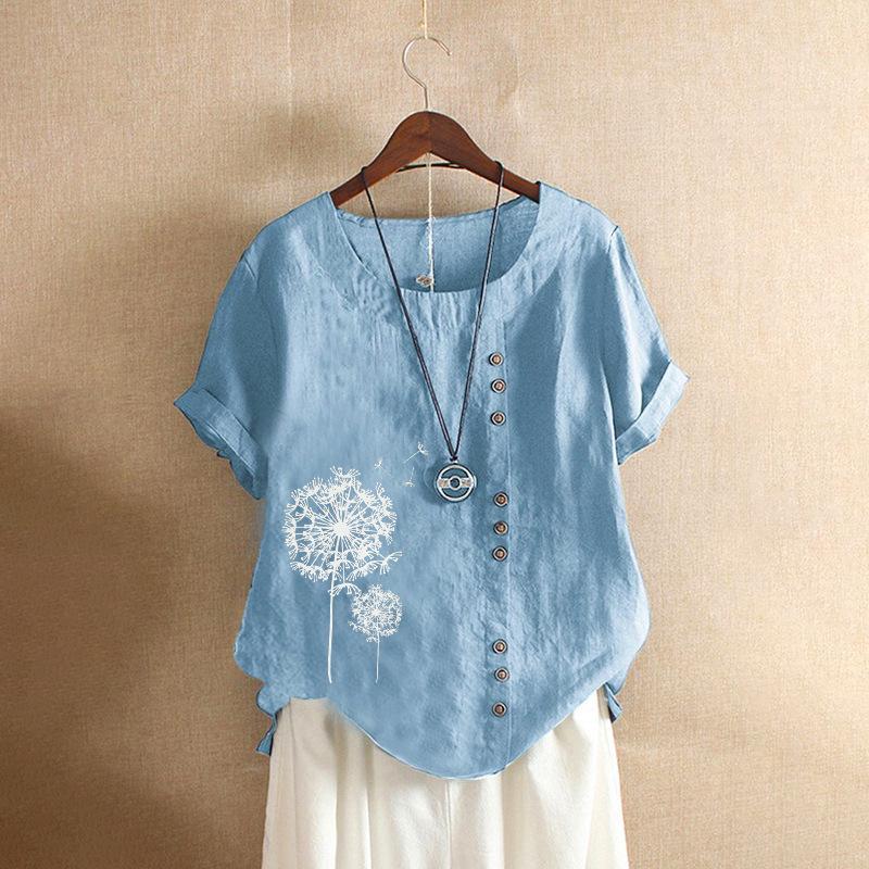 Casual Loose Cotton Linen Short-sleeved Pullover Top