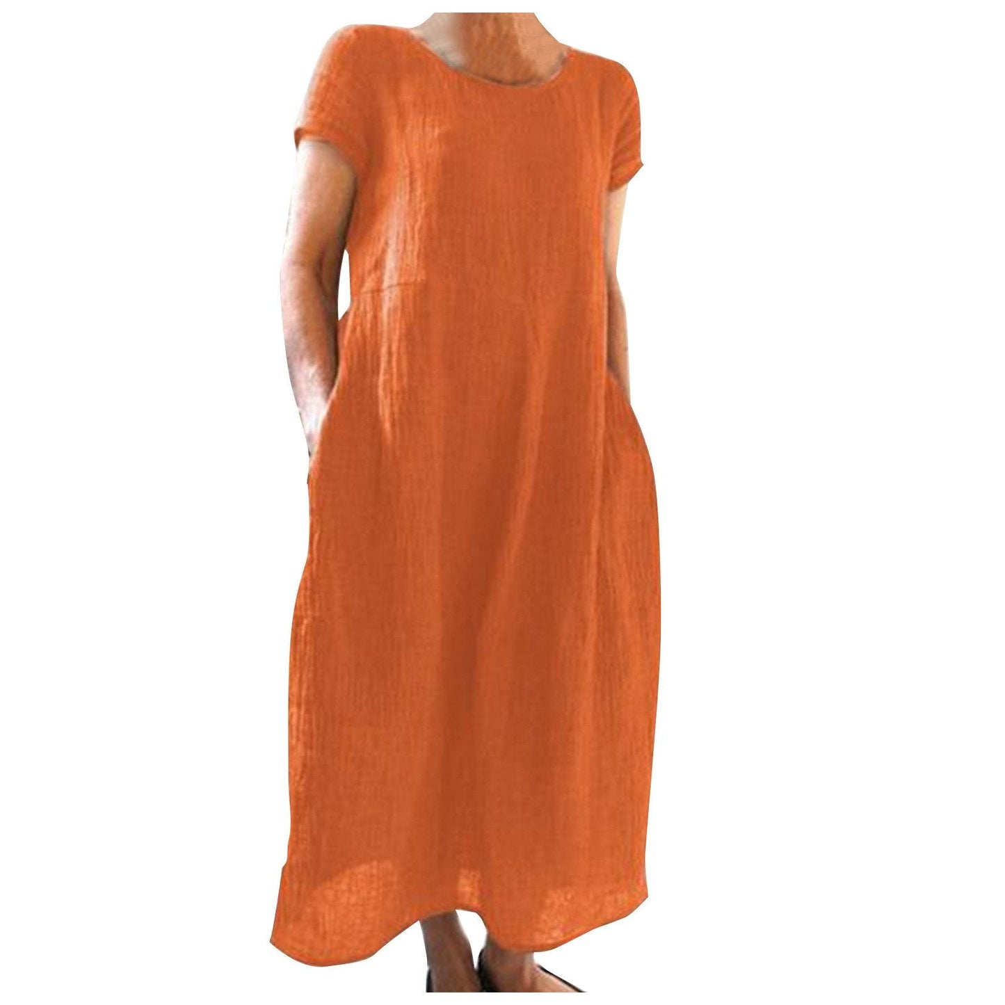 Solid Color Retro Loose Cotton Linen Dress